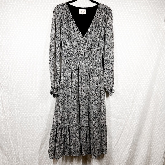 Sezane Black Cream Titiane Floral Paisley Ruffle Tiered Maxi Dress - Picture 3 of 8